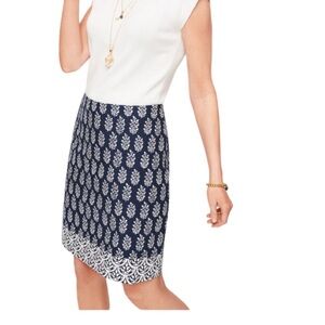 Talbots Blue Cotton Canvas A-Line Geo Floral Print Skirt Size 8